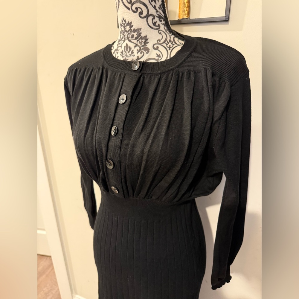 Allegra K Black Midi Ribbed Sweater Dress - Picture 2 of 7